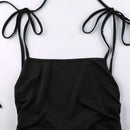 Fashion Strappy Ruched Sexy Black Dress Irregular Elegant Backless Long Dress Party Summer Dresses Women Clothes Vintage Dress - M & M Global