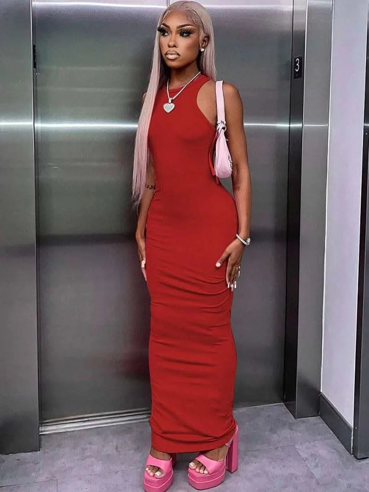 Dulzura Women Fashion 2024 Autumn Sleeveless Club Streetwear Bodycon Pink Pencil Long Dress Wholesale Items For Business - M & M Global
