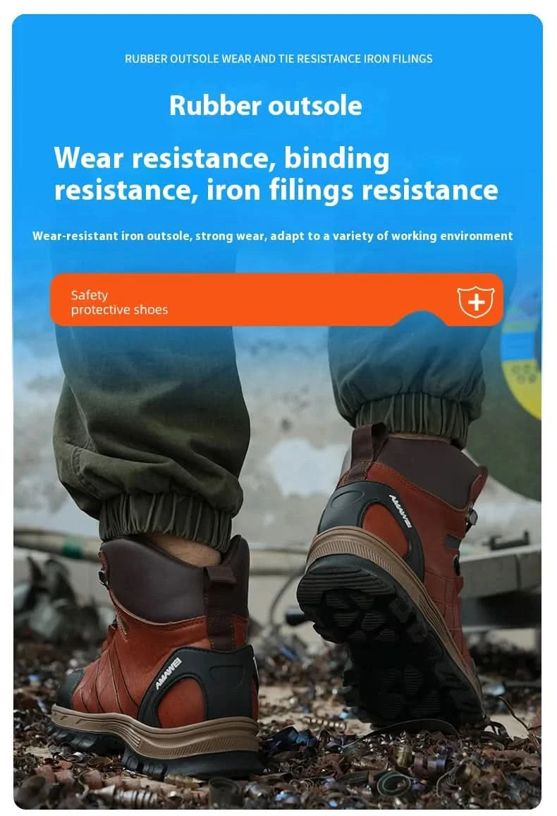 Men’s Steel Toe Work Shoes Widen Metatarsal Protection Puncture-Resistant Slip & Abrasion-Resistant Construction Work Shoes