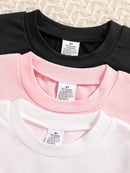 4-Pack of Girls' Spring and Autum Thin New Bottoming Round Neck Loose Versatile Long-Sleeved Tops Printed Children's Clothing