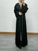 Ramadan Luxury Muslim Fashion Bat Sleeve Moroccan Turkiye Dubai Dress Middle East Arab Dress Sequins Golden Velvet Long Dress - M & M Global