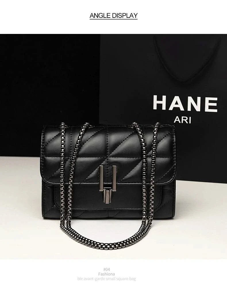 Classic Quilted Detail Square Bag, Solid Color Flap Shoulder Bag, All-Match Chain Bag - M & M Global