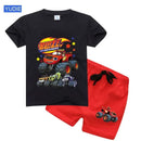 2025 Summer Baby Boy Clothes Set Cartoon Blazing Speed Cars Monster Machines Children Girl Short Sleeve T Shirt+Shorts 2PCS Suit - M & M Global