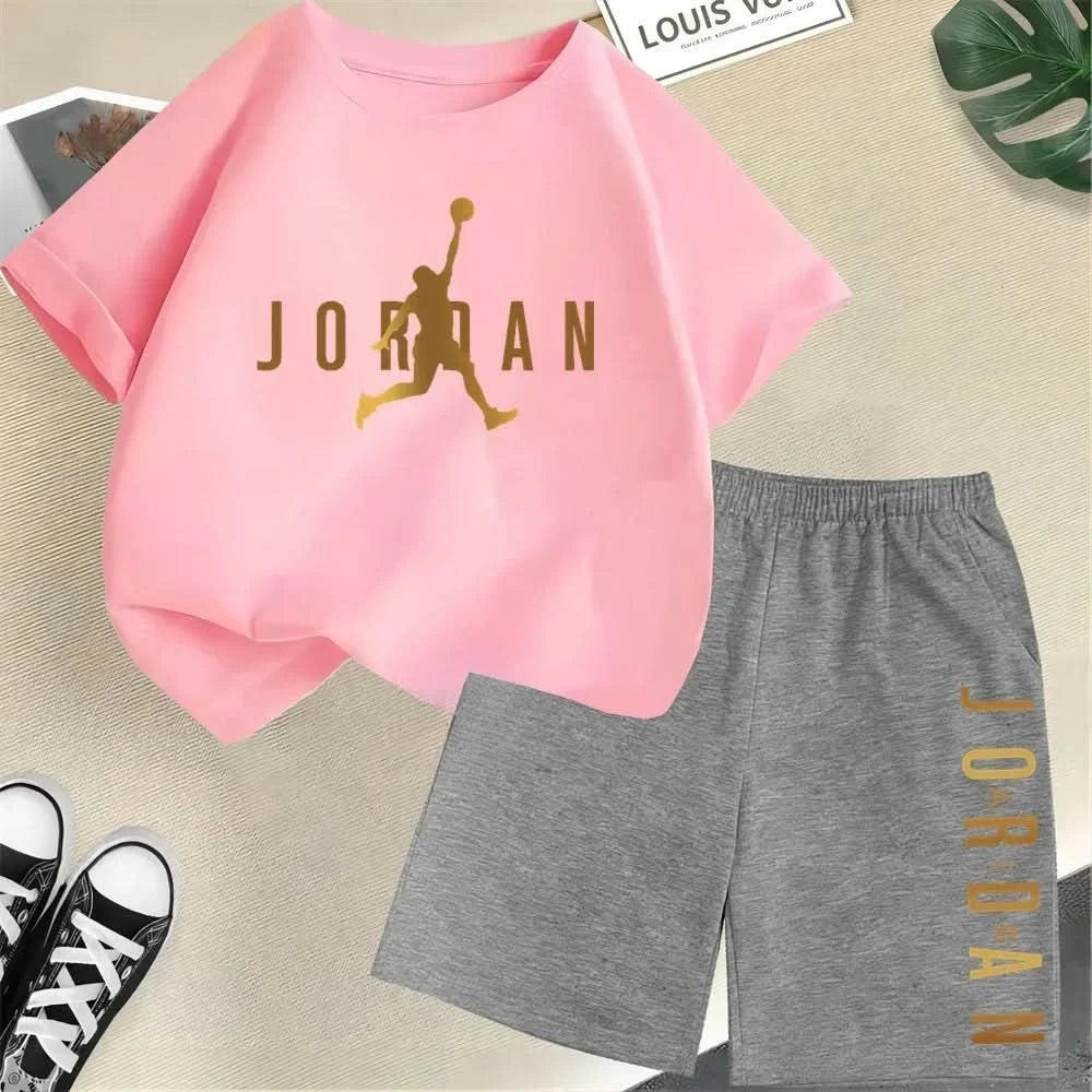 Hot Sales Summer Slam Dunk Master Pattern Print Children Short Sleeve T-shirt+Shorts 2pcs Set Kids Boy Girl Fashion Sportsuit - M & M Global