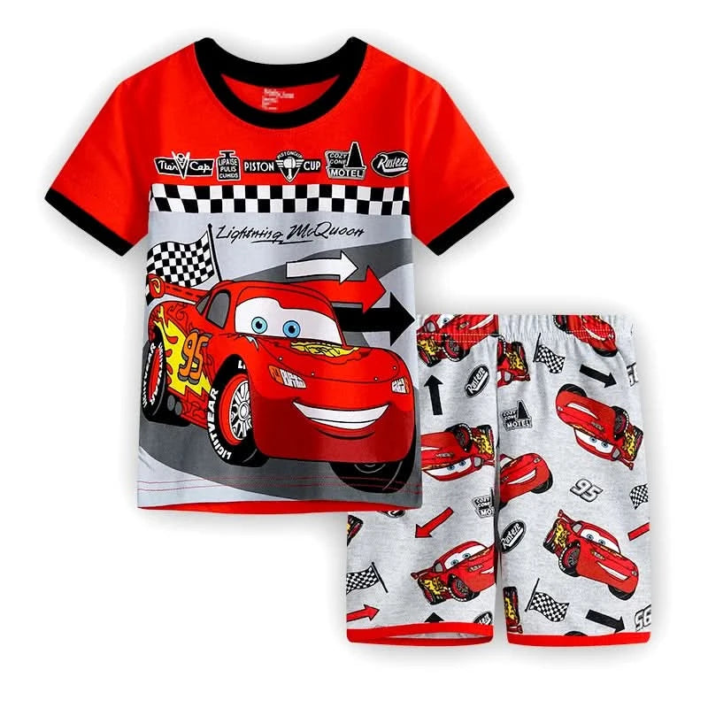 Summer Children Pajamas Set Short Sleeve T Shirt Shorts car Pyjamas Kids Boy Girls Pijamas lightning mcqueen Cartoon Sleepwear - M & M Global