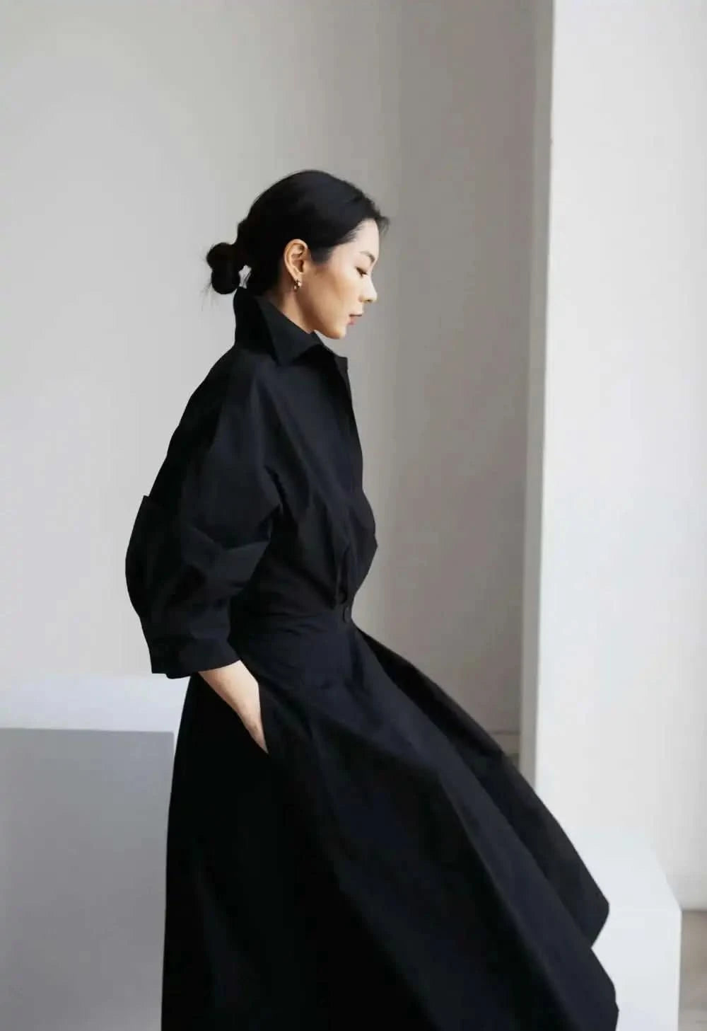 LANMREM Women's Clothing Long Dress Turn Down Collar With Button Pockets Loose Casual Dresses Female Streetwear Fashion 2C2019 - M & M Global