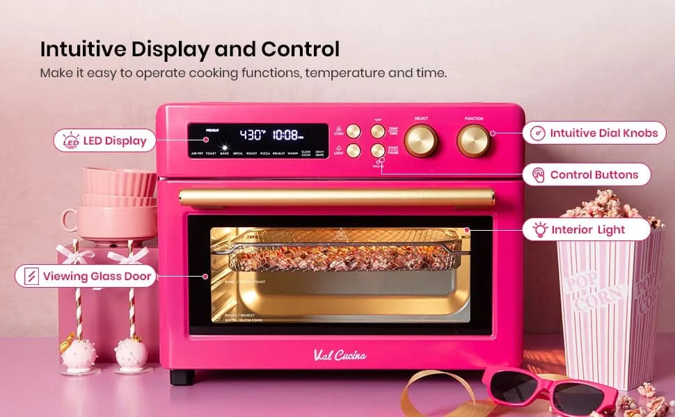 Limited Edition Happy Pink Infrared Heating Air Fryer Toaster Oven, Extra Large Countertop Convection Oven 10-in-1 Combo, 6-Slic - M & M Global