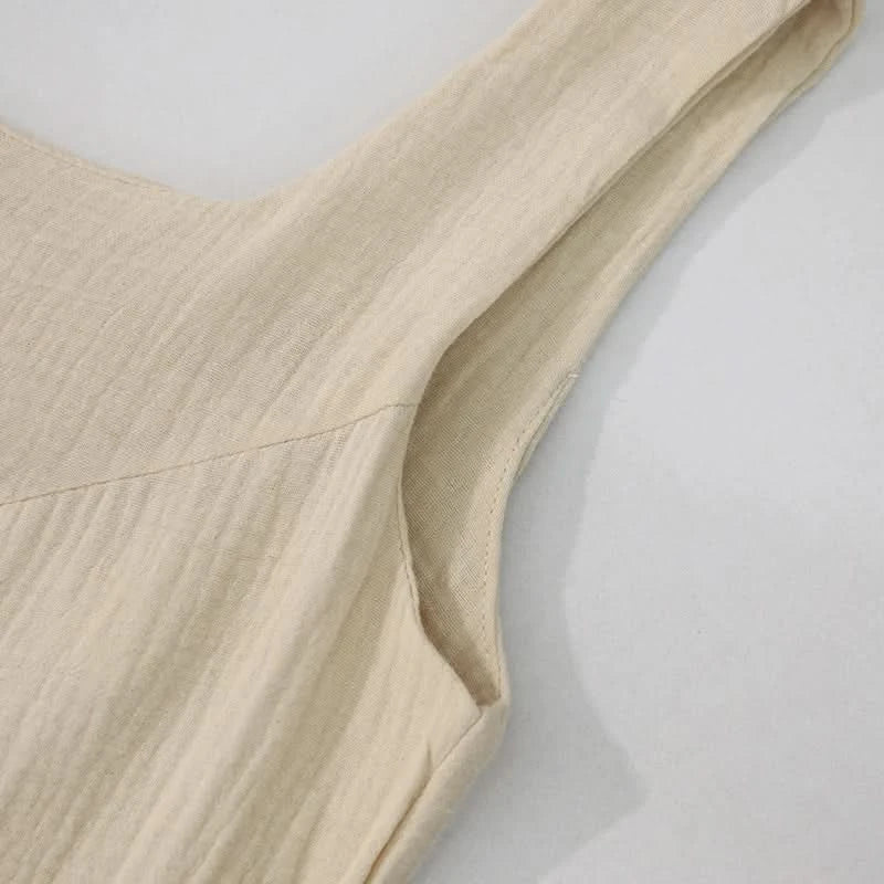 Newly 100% Cotton Gauze Dress For Women 2023 Square Collar Sleeveless Open Side Long Dress Summer Comfortable Beach Outfit - M & M Global