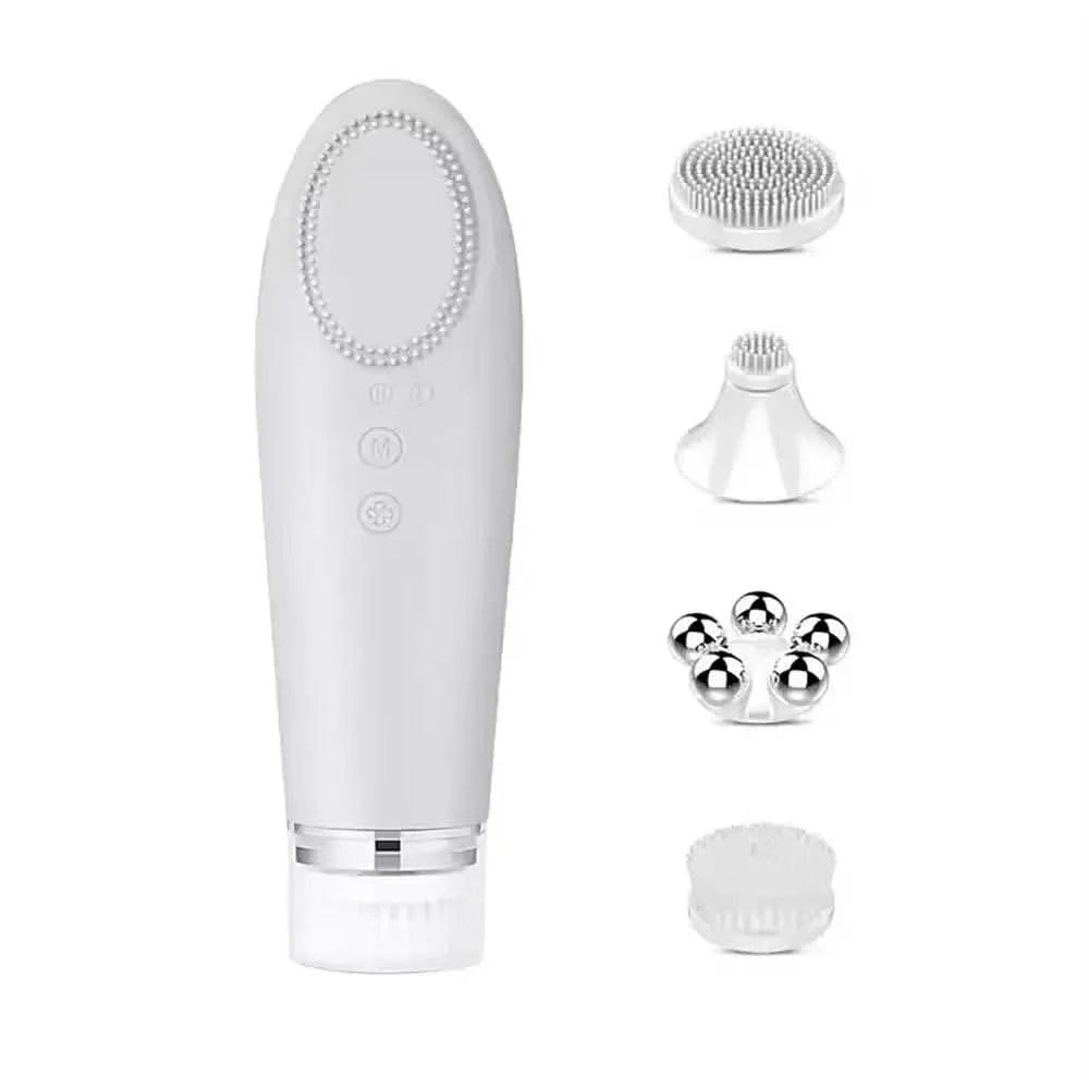 2024 New Rechargeable Sonic Facial Cleansing Brush with Hot and Cool Compress Silicone Face Cleanser for Deep Cleaning - M & M Global