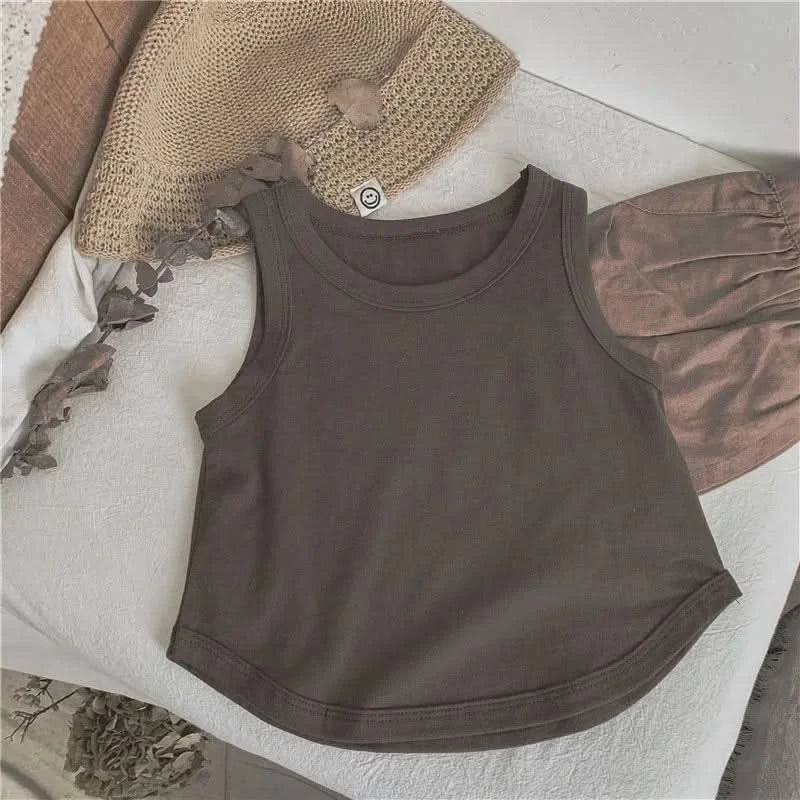 Korean Glutinous Kids Boys Tank Top Cotton Solid Round Collar Infant Babys Boy Vest Tees Thin Cool Sleeveless Tops For 1-6Y Boys - M & M Global