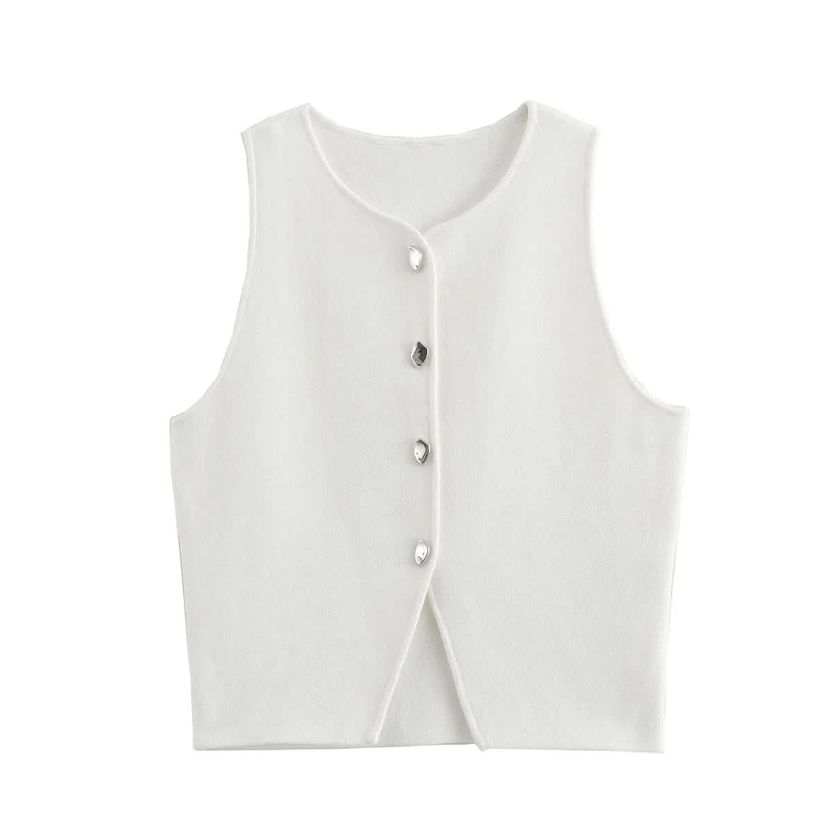 TRAF Pink Knit Sleeveless Vest Women Cropped Sweater Vest Top Women Yellow Button Vests for Women Streetwear Waistcoat Knitwears - M & M Global