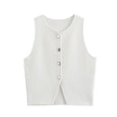 TRAF Pink Knit Sleeveless Vest Women Cropped Sweater Vest Top Women Yellow Button Vests for Women Streetwear Waistcoat Knitwears - M & M Global