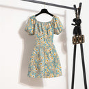 Women Mini Dresses Summer Fashion Female Vestidos Print Floral Chiffon Dresses Shirring Pleated Short Puffy Sleeve Casual Dress - M & M Global