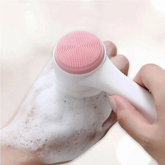 3D Double Silicone Facial Cleansing Brush Manual Massage Facial Brush Soft Bristles Exfoliator Double Sided Face Wash Brush - M & M Global