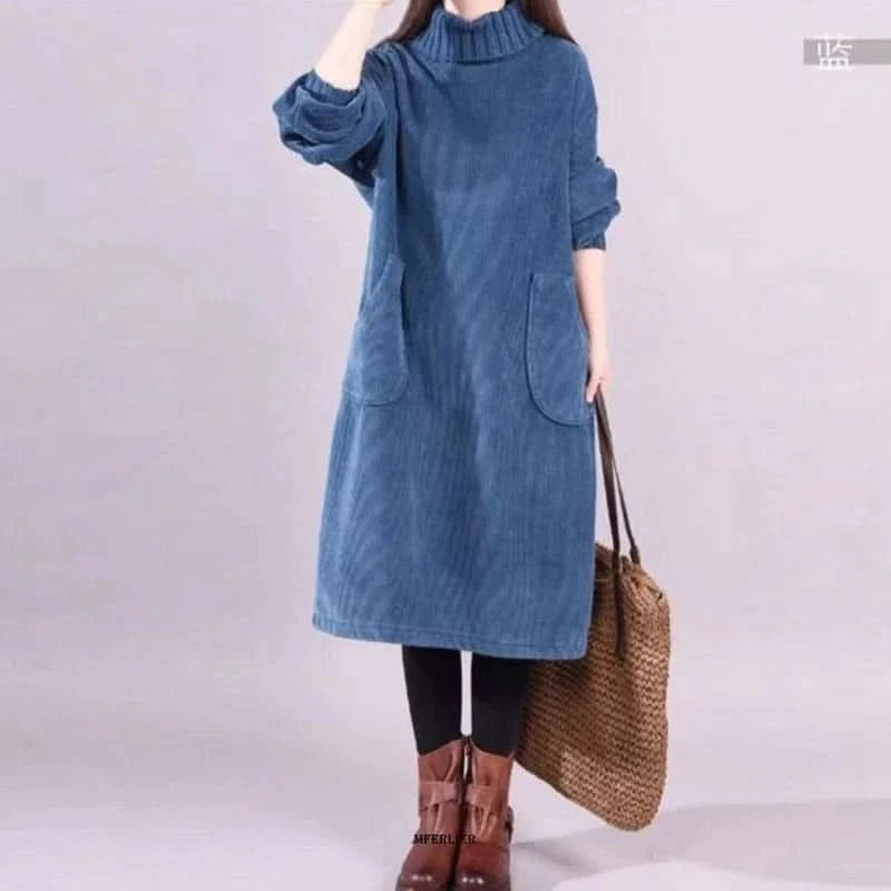 Large Size Women Dress Winter Dress Women Lady Vestidos Long Sleeve Warm Long Dress - M & M Global