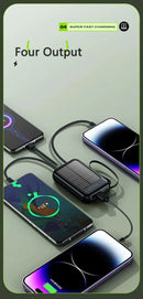 Solar Power Bank Built 4 Cables Portable Charger External Spare Battery Mini Powerbank with LED Light for IPhone Xiaomi Huawei - M & M Global
