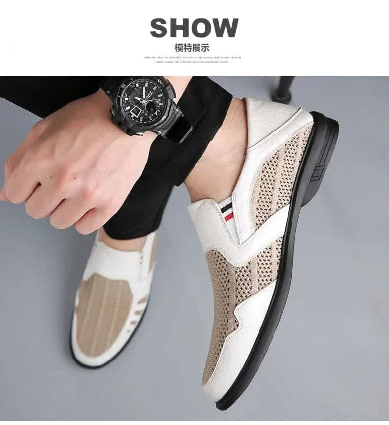 Business Leather Shoes For Men Summer British Style Hight Quality Casual White Leather Shoes Male Slip On Men Loafer Comfortable - M & M Global