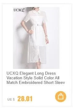 UCXQ Elegant Long Dress Fairy Style Embroidery Lace Patchwork Short Sleeve Waist Party Dresses For Women 2025 Spring Summer 9302 - M & M Global