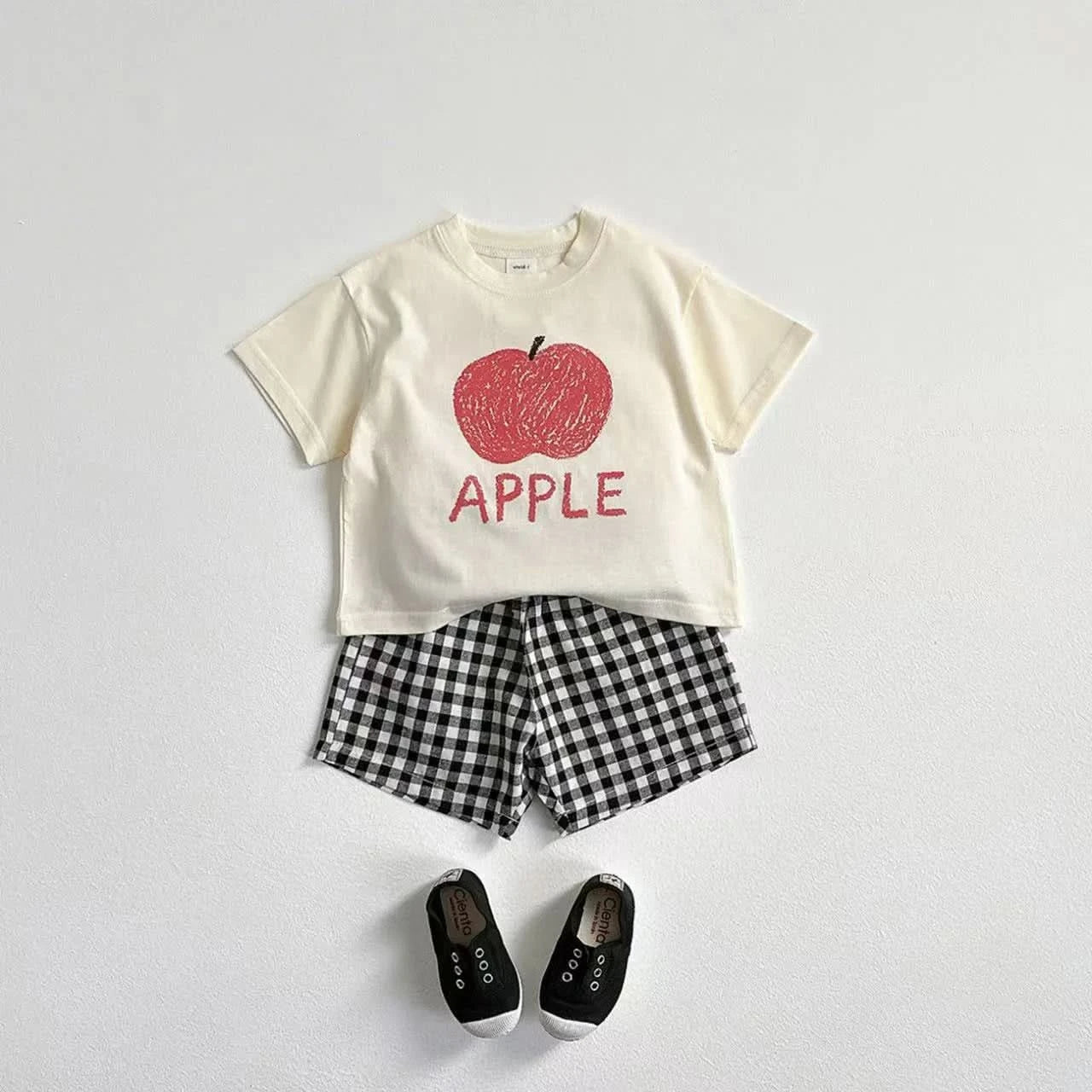 Fruit Tshirt Plaid Shorts 2Piece Set Boys And Girls Cute Tees Loose Shorts Kids New Simple Round Neck Tops+Shorts Kids Suit - M & M Global