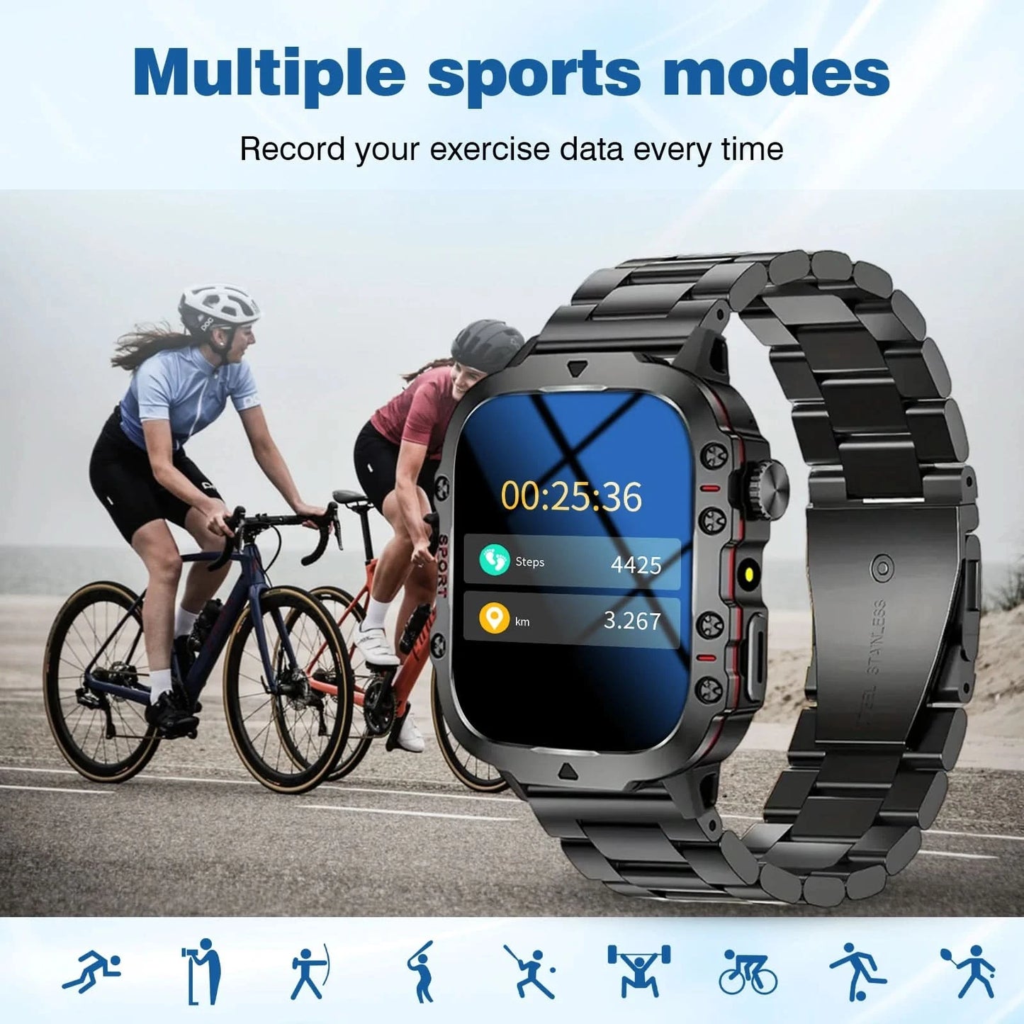Smart watch, Bluetooth calling, message reminder, multi-sports mode, suitable for iPhone/Android phones