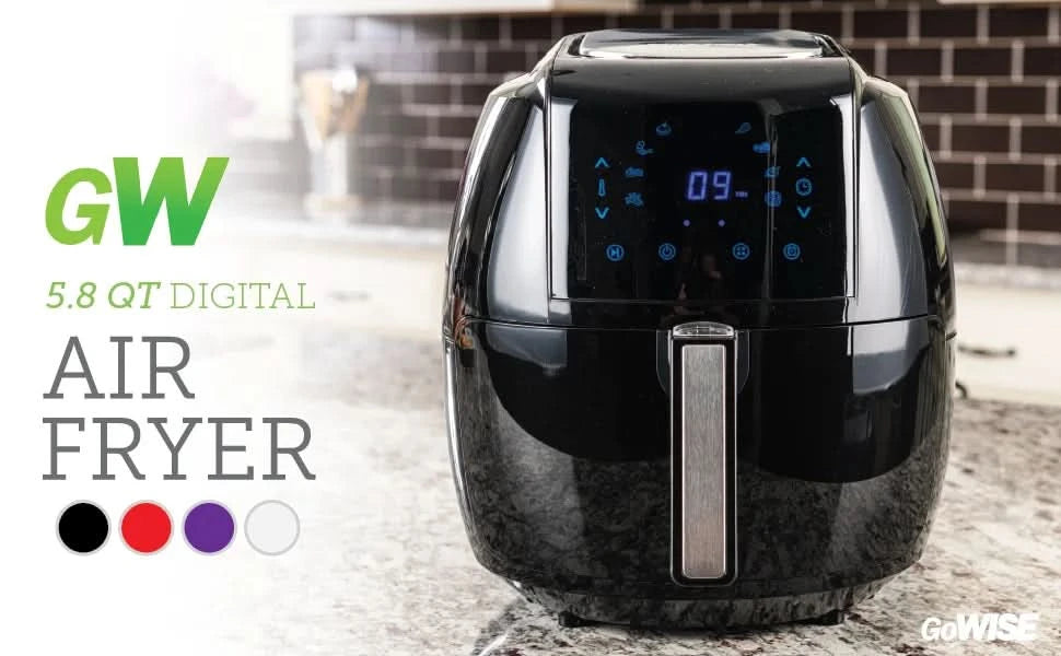 1700-Watt 5.8-QT 8-in-1 Digital Air Fryer with Recipe Book, Black - M & M Global