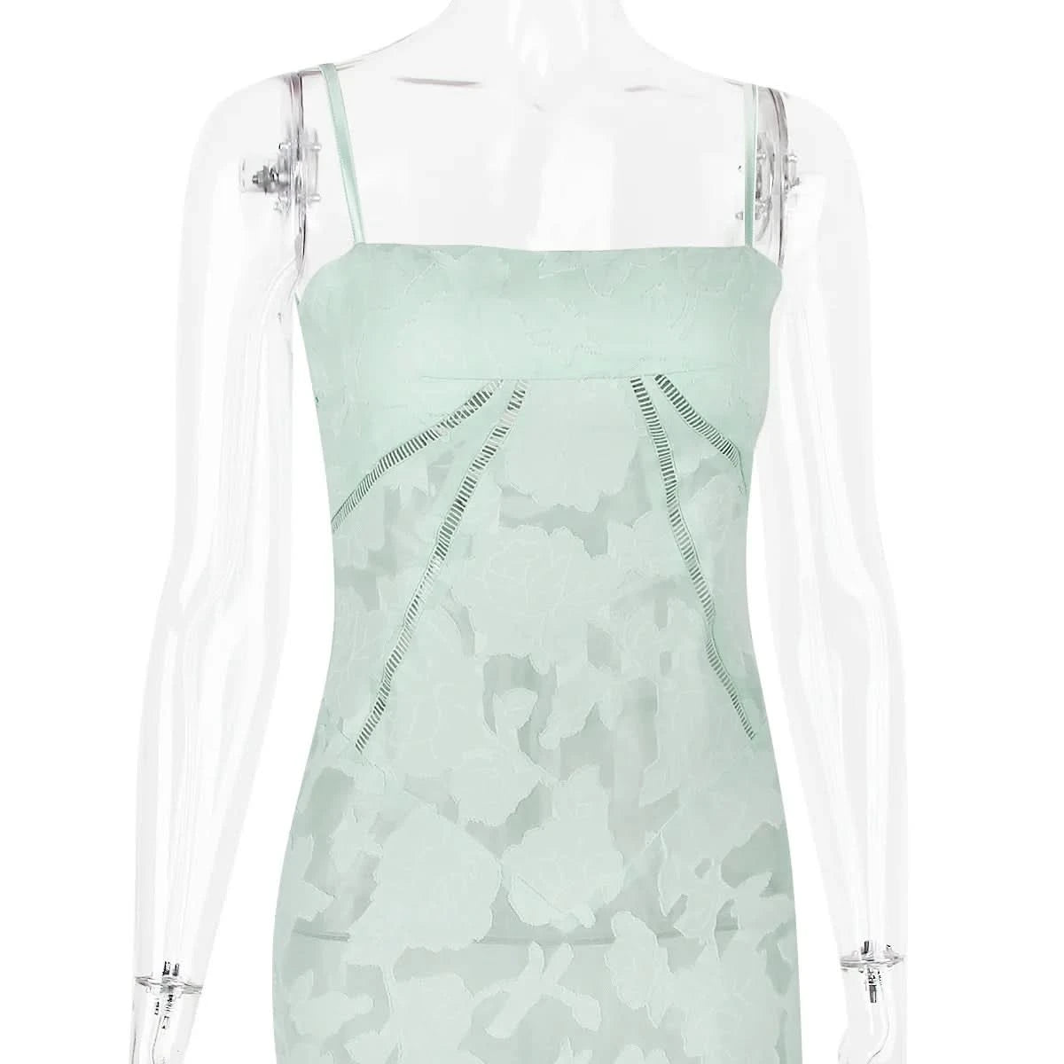 Sexy Lace Jacquard See Through Women Dress Sleeveless Tie Up Backless lace Long Dress Summer Party Ladies Bandage Party Dress - M & M Global