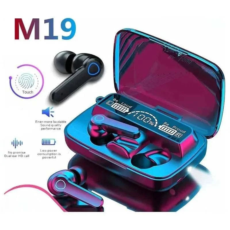 #M19 Bluetooth Headset Wireless Tws Gaming Support Noise-cancelling Touch In-ear Mini Emergency Power Bank Headset - M & M Global