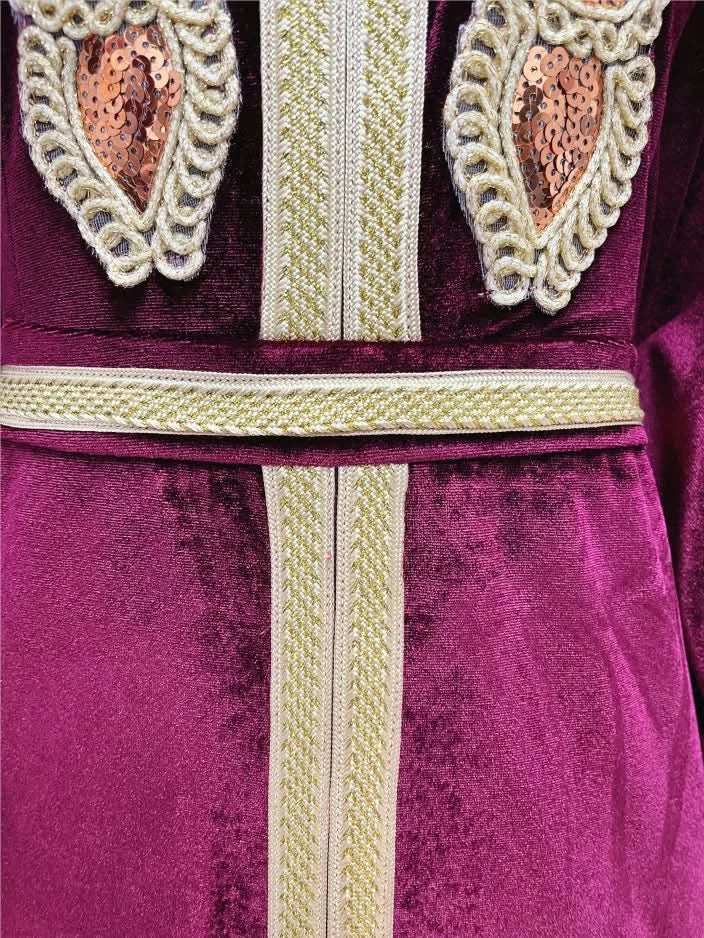 Ramadan Luxury Muslim Fashion Bat Sleeve Moroccan Turkiye Dubai Dress Middle East Arab Dress Sequins Golden Velvet Long Dress - M & M Global