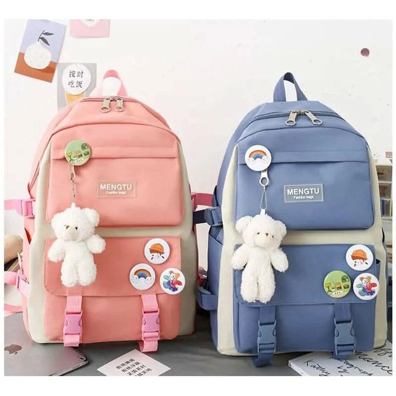 5PCS Kit Backpack Female Fashion Lady High Capacity Waterproof College Trendy Girls Laptop School Bags Cute Girl Travel Book Bag - M & M Global