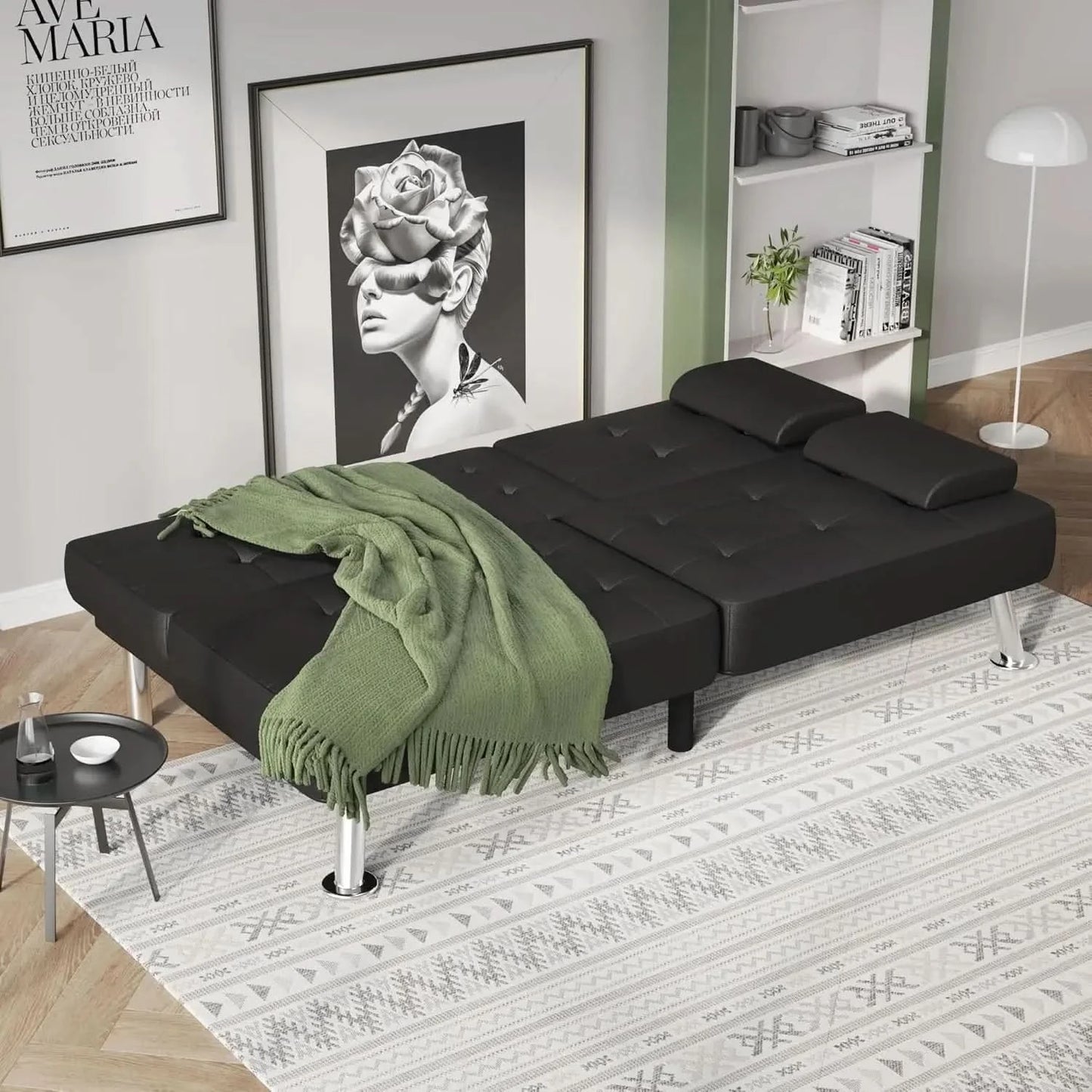 Authenticity guarantee.Futon Sofa Bed Modern Folding Futon Set Convertible Recliner Lounge for Living Room with 2 Cup Holder.HOM