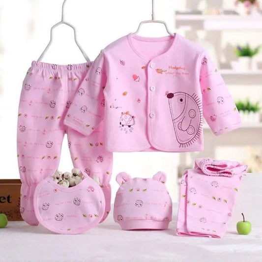 5pcs/set Newborn Baby Suit Set Top 2 Pants Hat Bibs 0-3 M Clothing Set Boy Girl Clothes Pure Cotton Breathable Cartoon Underwear - M & M Global