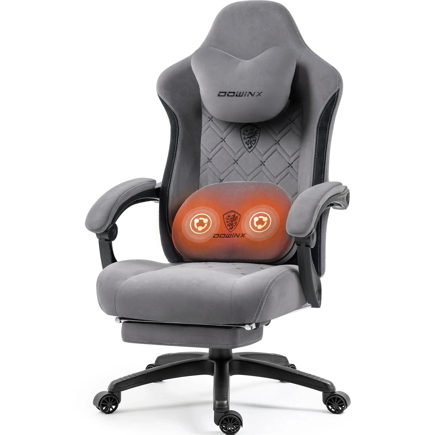 Dowinx Gaming Chair with Heated Massage Lumbar Support, Breathable Fabric Office Chair with Pocket Spring Cushion and Footrest,