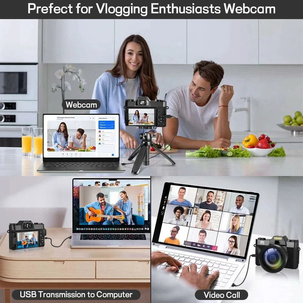 Compact Digital Photography Camera 4K WIFI Webcam Retro Vlog Recorder YouTube 64MP Camcorder 3 Inch Flip Screen Wide Angle Lens - M & M Global
