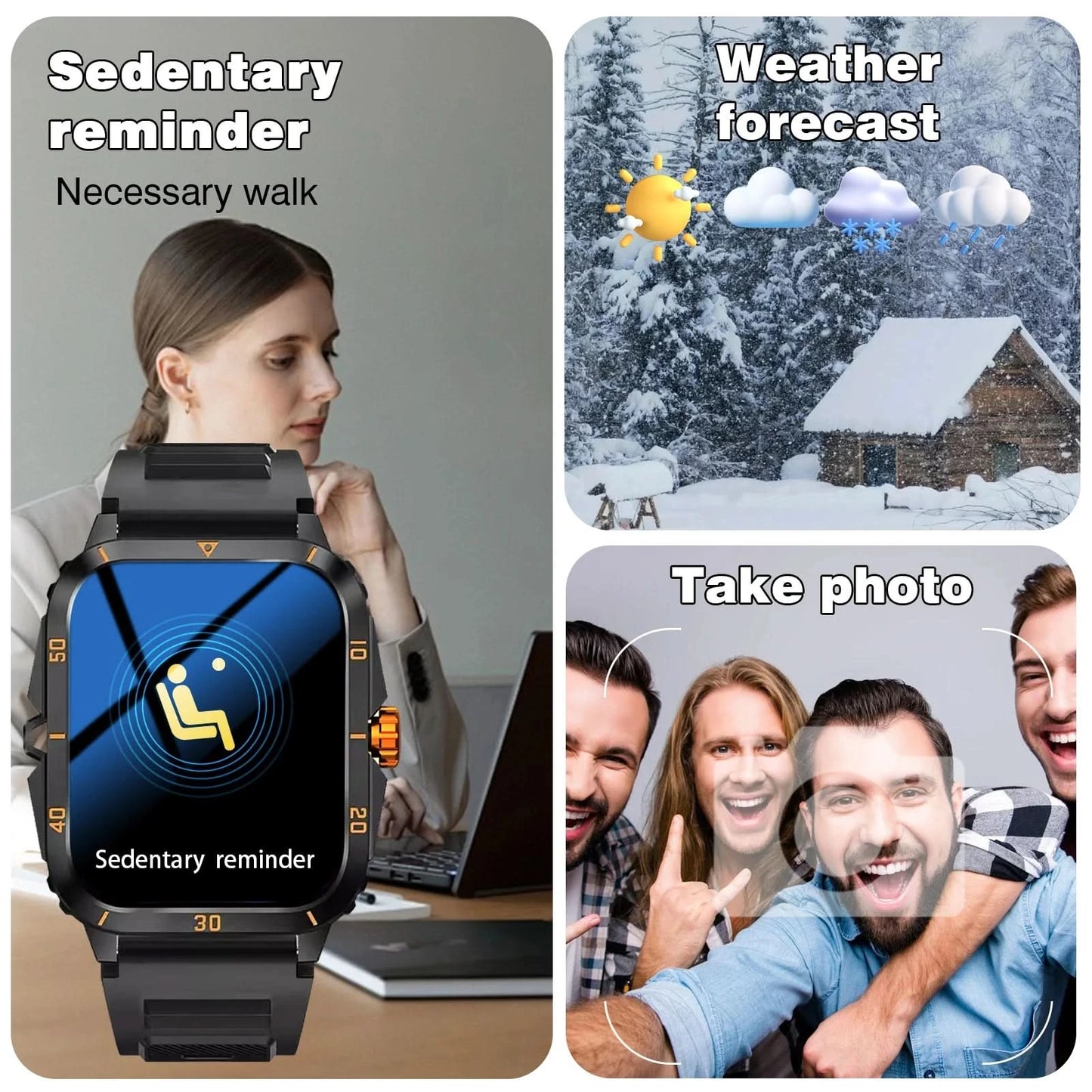 2.01 Inch Full Touch Screen Smart Watch, Wireless Calls, Message Reminders, Weather Forecast, Suitable for iPhone/Android Phones