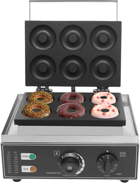 Donut Maker Machine Pancake 6Holes Double-Sided Heating Electric Doughnut Commercial Stainless Steel Non-Stick Waffle Bake With - M & M Global