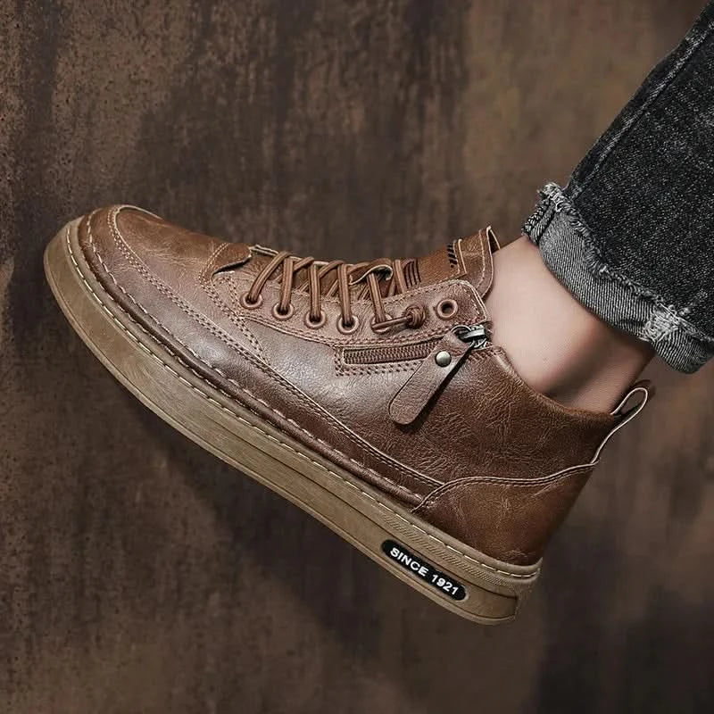 Men Boots Winter High Top Leather Shoes Fashion Cotton Shoes Fashion Ankle Boots Business Casual Outdoor Shoes Male Sneakers New - M & M Global