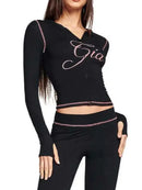 High Street Spice Girl Autumn Letter Print Fashion Hoodies Korean Self Cultivation Yoga Hip Hop Long Sleeve Zipper Cardigan Coat