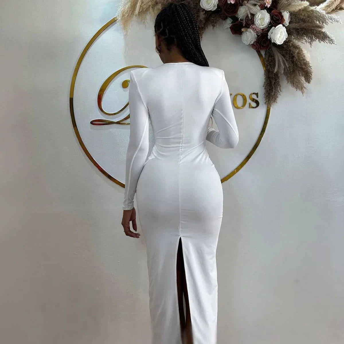 Hawthaw Women 2024 Spring Autumn Sexy Long Sleeve Party Club Hollow Out Bodycon White Long Dress Wholesale Items For Business - M & M Global
