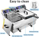 Commercial Electric Deep Fryer 23.4L 3000W Fryer w/Time Control and Oil Filtration Dual Removable Basket Stainless Steel Counter - M & M Global