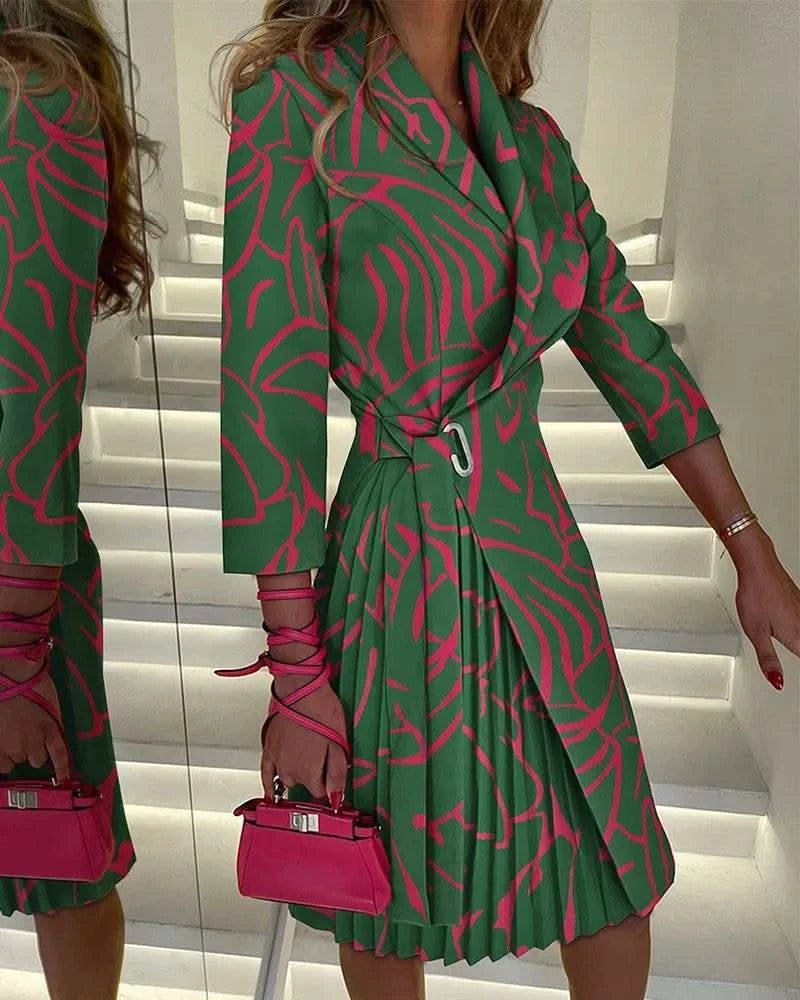 Dresses For Women 2023 Casual Long Sleeve Print Lapel Lace Up Mini Dress Blazer Elegant Office Ladies Vestidos Party Evening - M & M Global