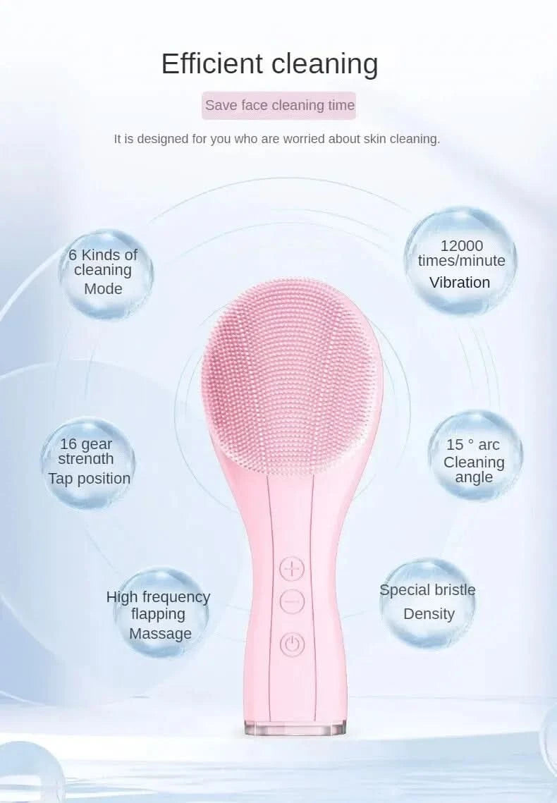 Electric Facial Cleansing Brush Deep Pore Cleaning Sonic Vibration Waterproof Acne Blackhead Remover Pore Cleaner Silicone - M & M Global