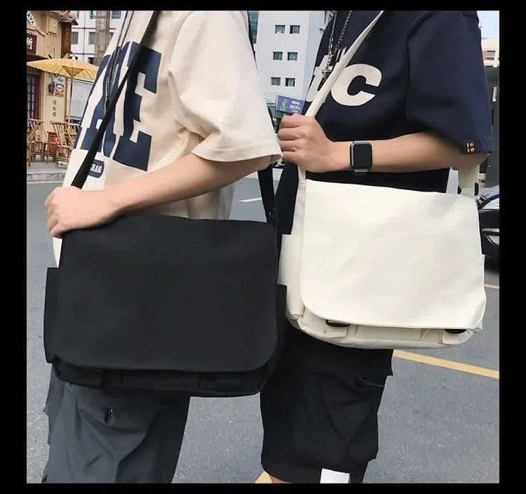 Collage Student School Bags Women&Men Unisex Crossbody Bags Multipockets Messenger Bag Simple Nylon Shoulder Bag - M & M Global