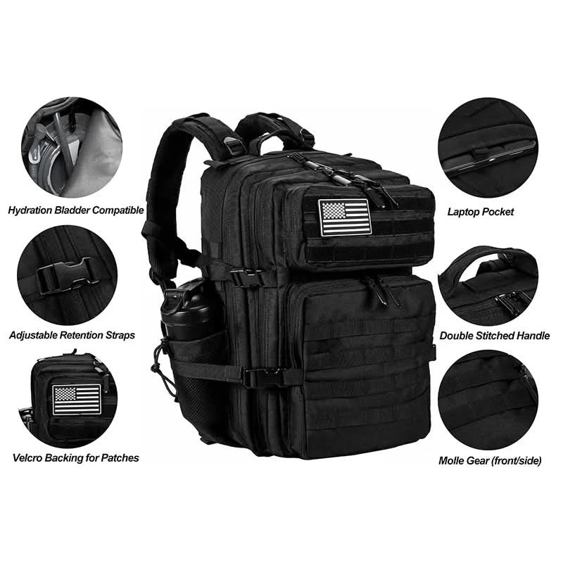 LHI 45L/35L/25L Tactical Backpack for Men and Women Waterproof Athlete Gym Outdoor Bag Travel Hiking Rucksack with Bottle Holder - M & M Global