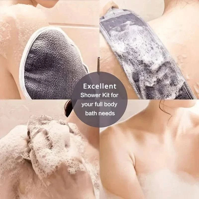 3 PCS Three-piece Bath Set, Rub Bath and Bath Artifact, Household Long Rub Back Towel, Bath Gloves, Bath Flower Set - M & M Global
