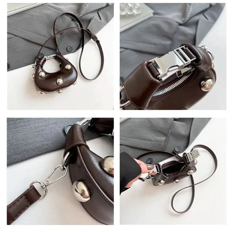 Retro Versatile Ladies Mini Handbag Women Big Rivet Personality Luxury Designer Crossbody Bags for Women Streetwear Shoulder Bag - M & M Global
