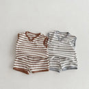 Summer baby clothes 0-5T solid color boys striped sleeveless T-shirt shorts set breathable girls vest short sleeved shorts set - M & M Global