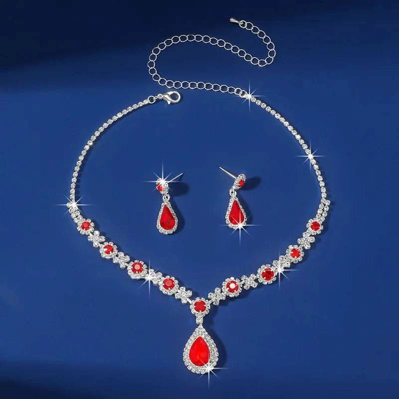 2pcs/set Jewelry Sets Women Elegant Waterdrop Rhinestone Pendant Necklace stud Earrings Wedding Dress Bridal Jewelry Set - M & M Global