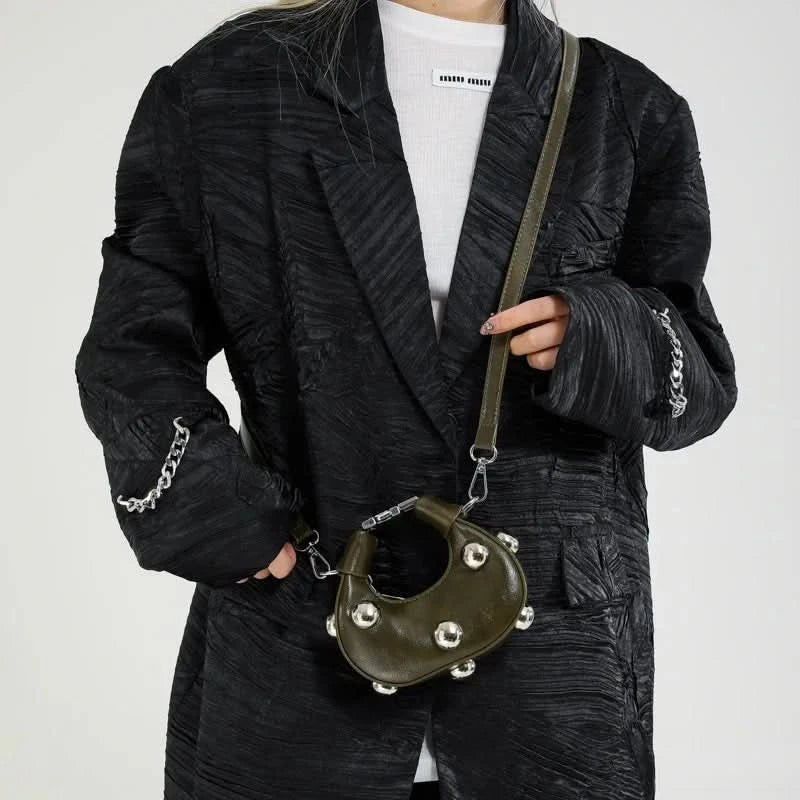 Retro Versatile Ladies Mini Handbag Women Big Rivet Personality Luxury Designer Crossbody Bags for Women Streetwear Shoulder Bag - M & M Global