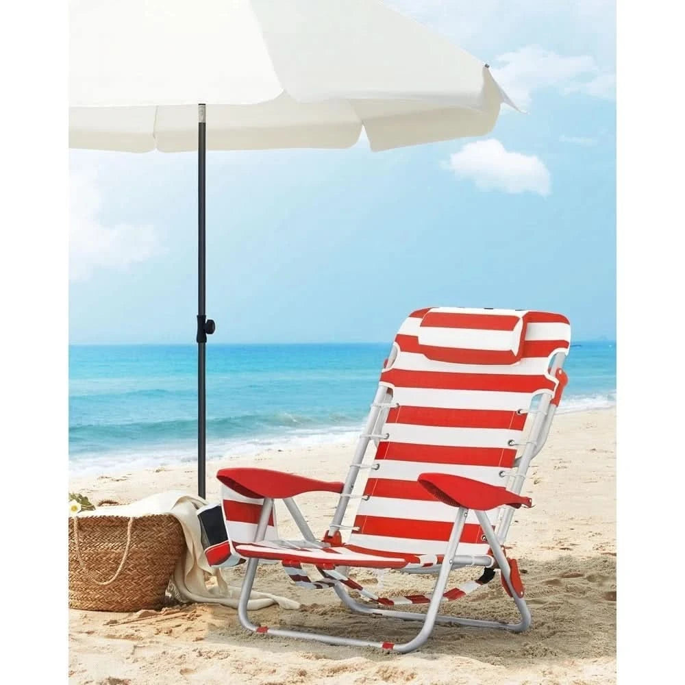 Portable Backpack Beach Chair, 331 lb Capacity, 4 Angles Adjustable Backrest, 2 Side Pockets, Towel Bar