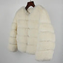 DEAT Fashion Orange Imitation Fox Fur Grass Coat Women's Round Neck Plush Thick Jacket Winter New 7A1578